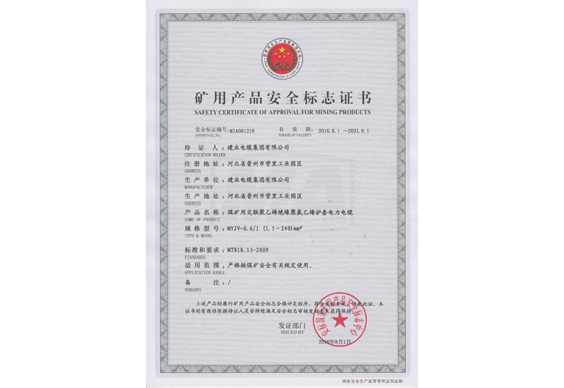 煤矿清静标记证书-快盈VIII